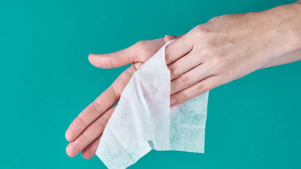 cleaning hand with Wet Wipes